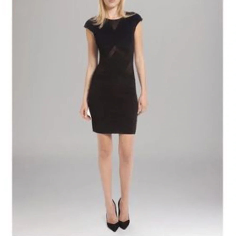 Maje Sheer Black Short Sleeve Bodycon Dress Size 1/S